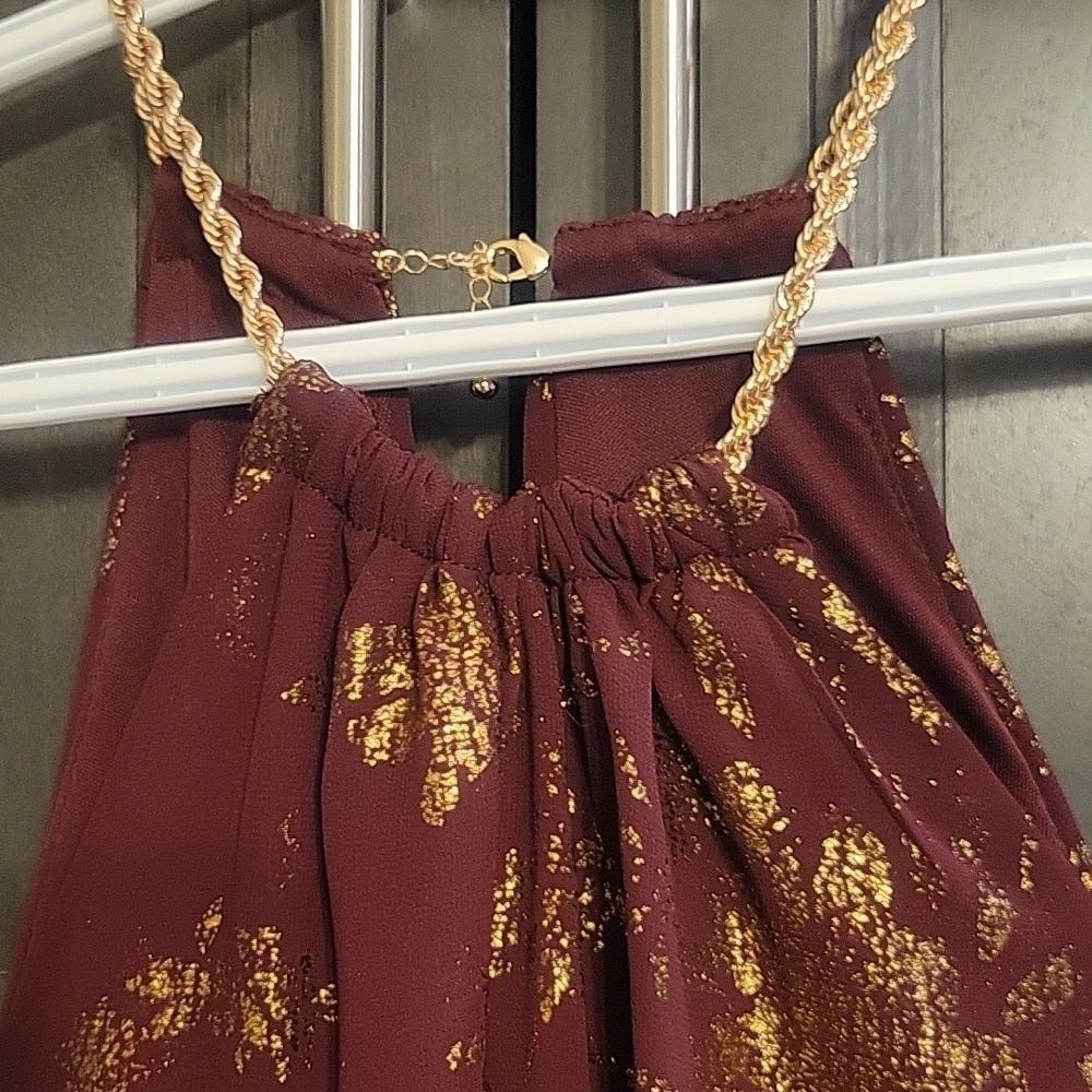 Le Chateu Foil Gold Leaf Layered Chain Mini Dress - Picture 2 of 8